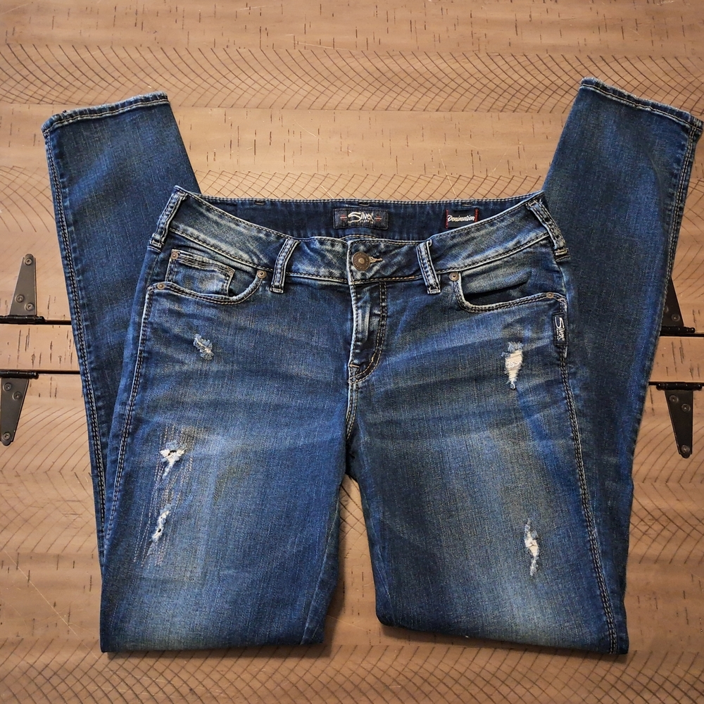 Silver Suki Mid Skinny Jeans Size 32 Womens Distressed